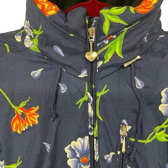 Obermeyer Iris Blue Floral Zip Front Insulated Ski Snowboard Hood Coat Women 12 - Picture 6 of 16
